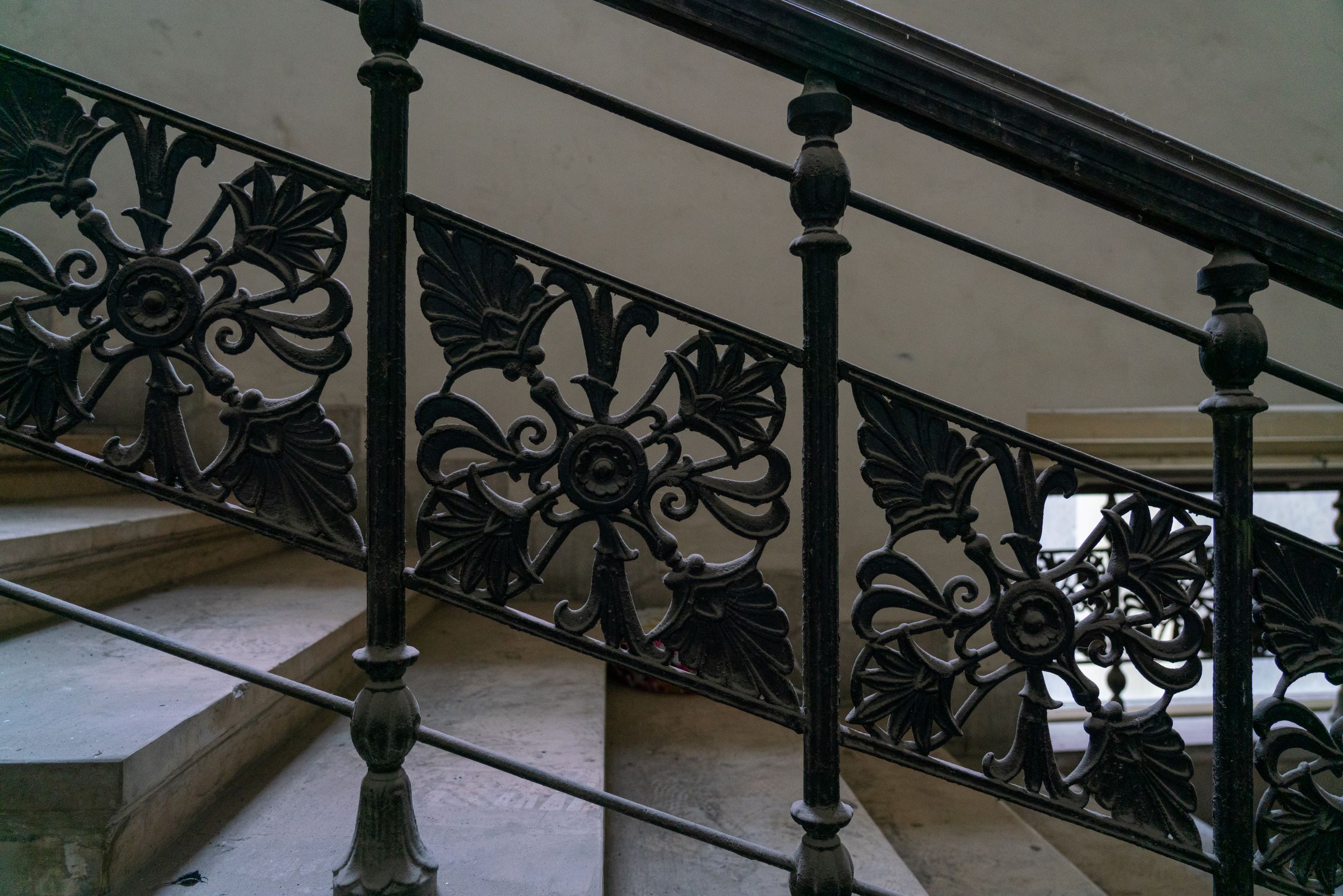 Detail of the staircase of Múzeum körút 19 in Budapest: A partially abandoned building designed by Miklós Ybl for Zsigmond Róth