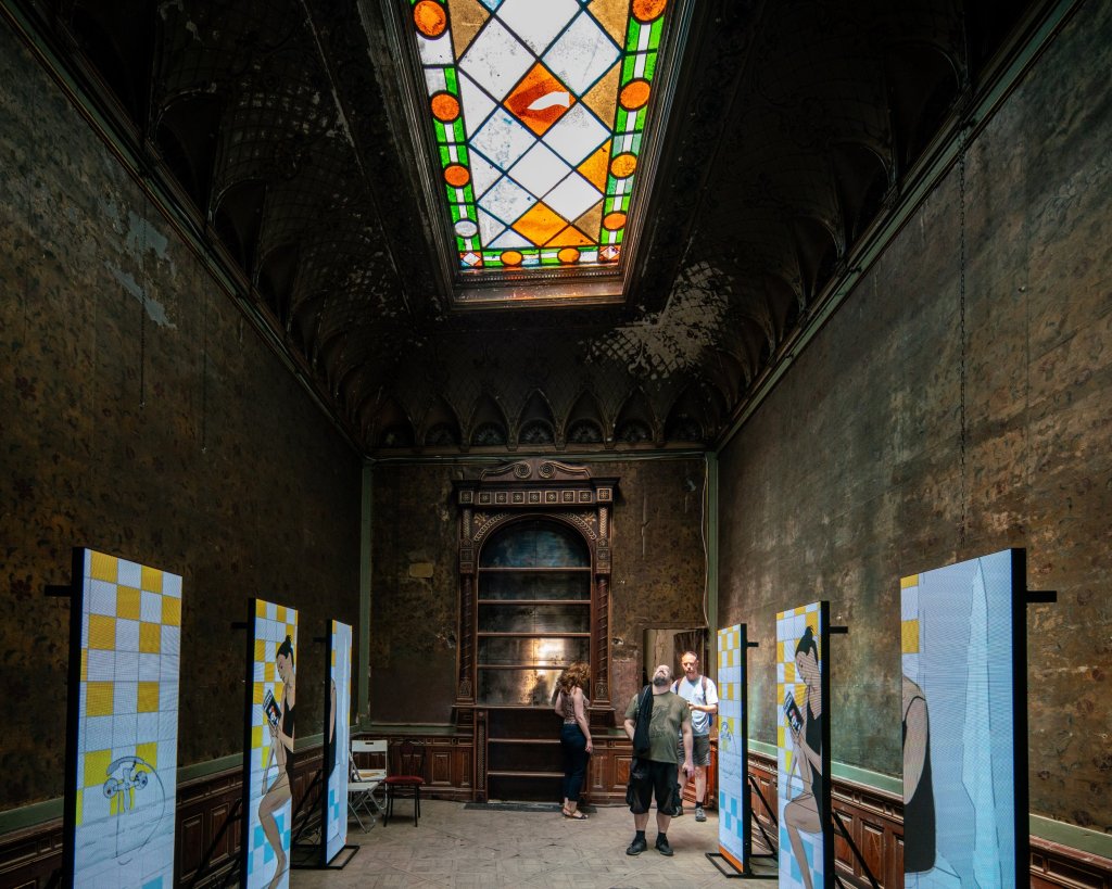 Stained glass ceiling in an abandoned building in Budapest