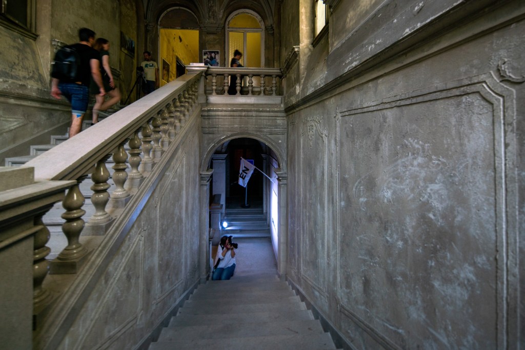 Interior of an abandoned mansion in Budapest where the famous racehorse Kincsem used to live.