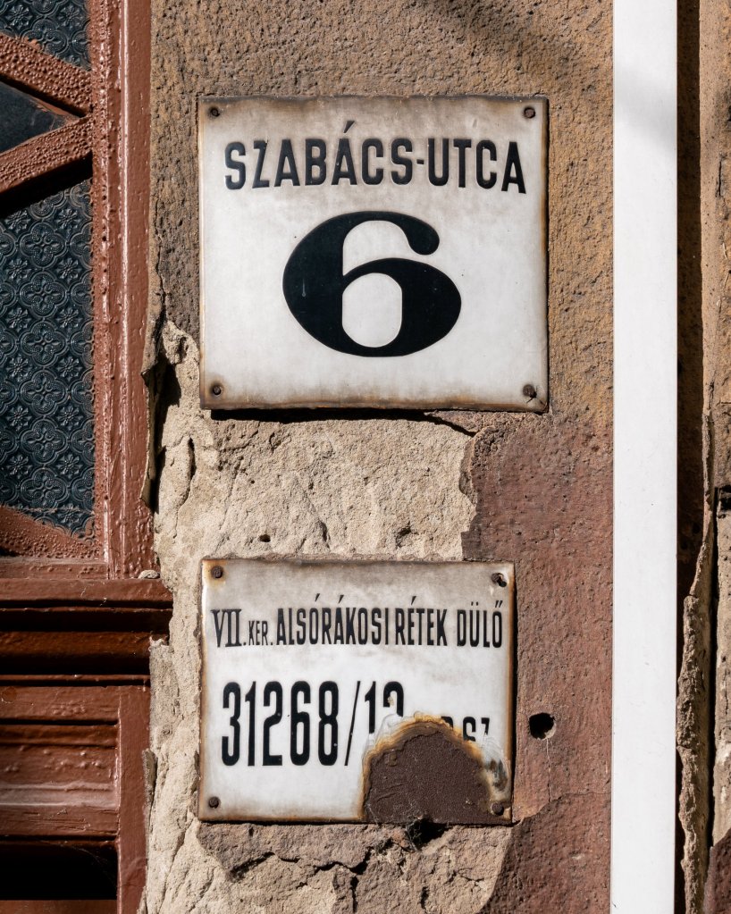 An old house number sign on Szabács utca, in Budapest