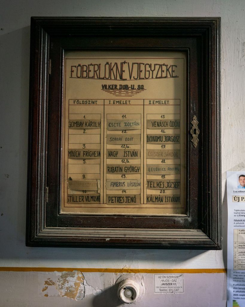 An old list of the inhabitants at Dob utca 80 in Erzsébetváros, the 7th district of Budapest