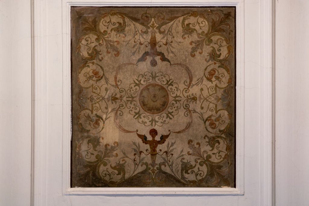 An old painted ceiling in Erzsébetváros, the 7th district of Budapest