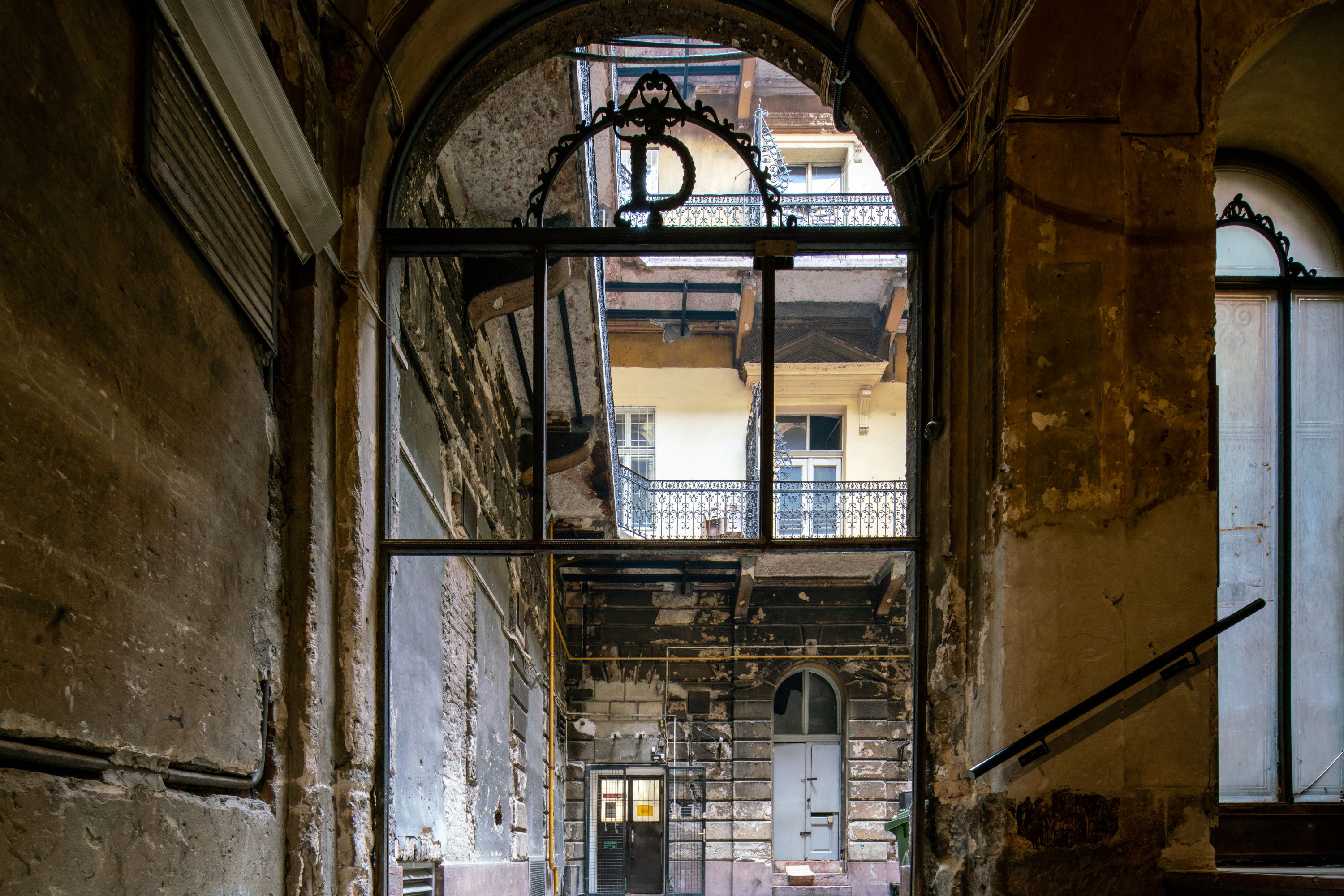 Interior of a 19th-century decaying old house in the center of Budapest.