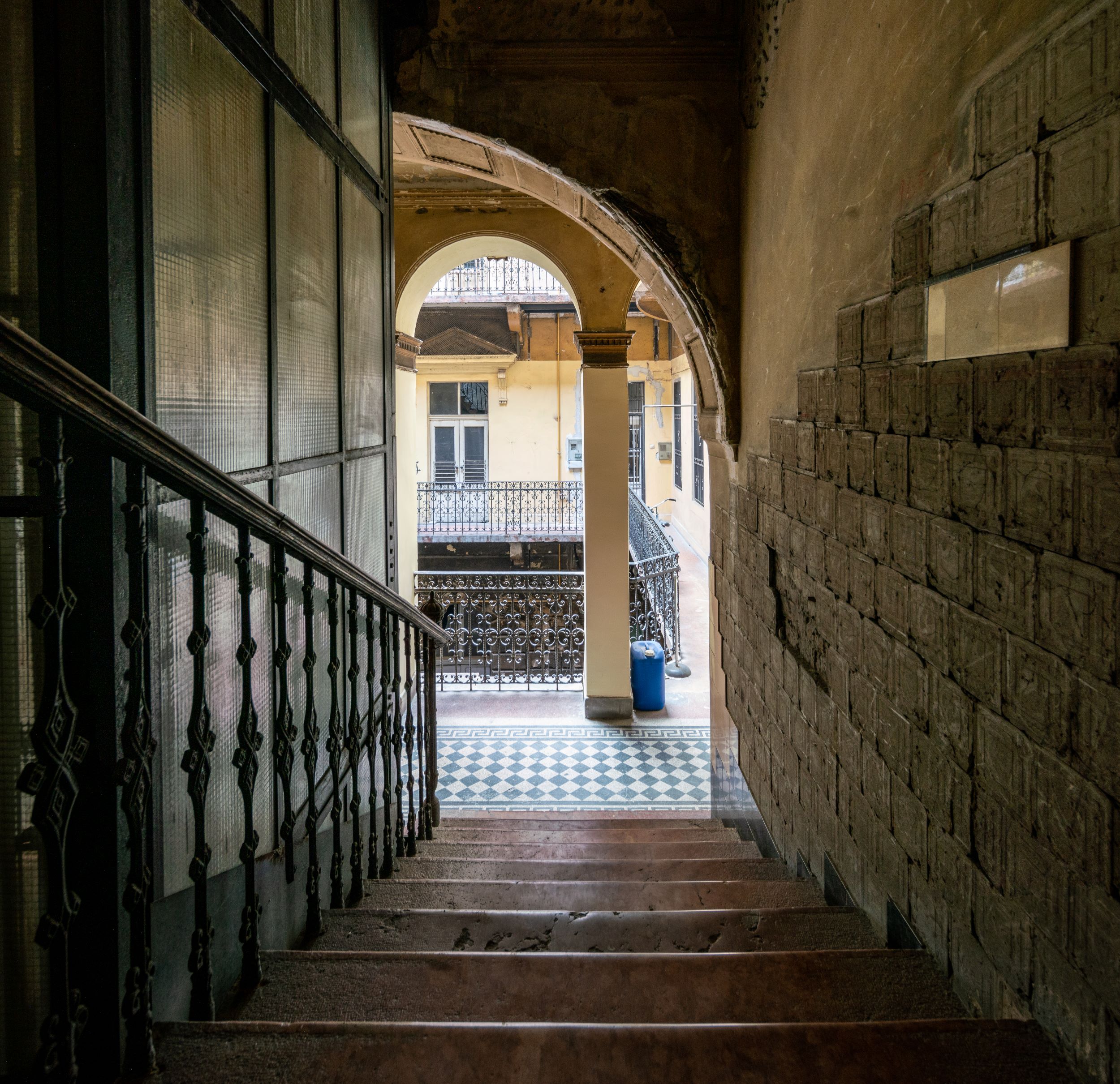 Interior of a 19th-century decaying old house in the center of Budapest.