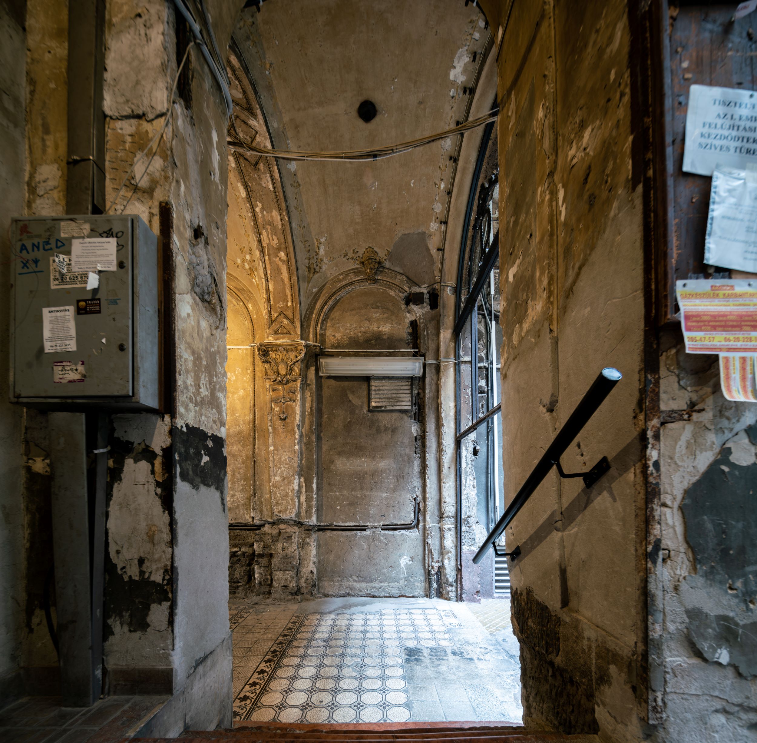 Interior of a 19th-century decaying old house in the center of Budapest.