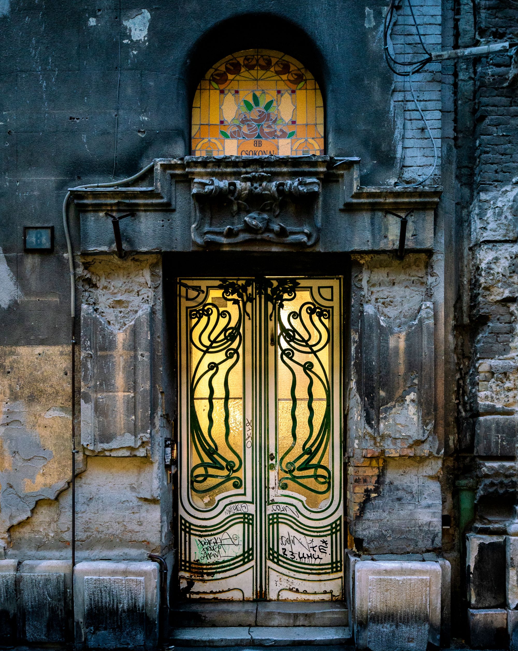 The Art Nouveau door of Csokonai utca 8, a building designed by Gyula Fodor
