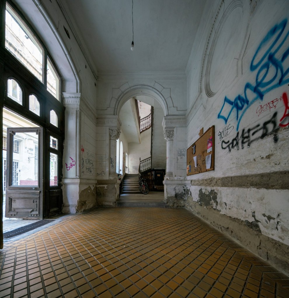 Interior of a decaying building in Budapest designed by the famous architect Lipót Baumhorn