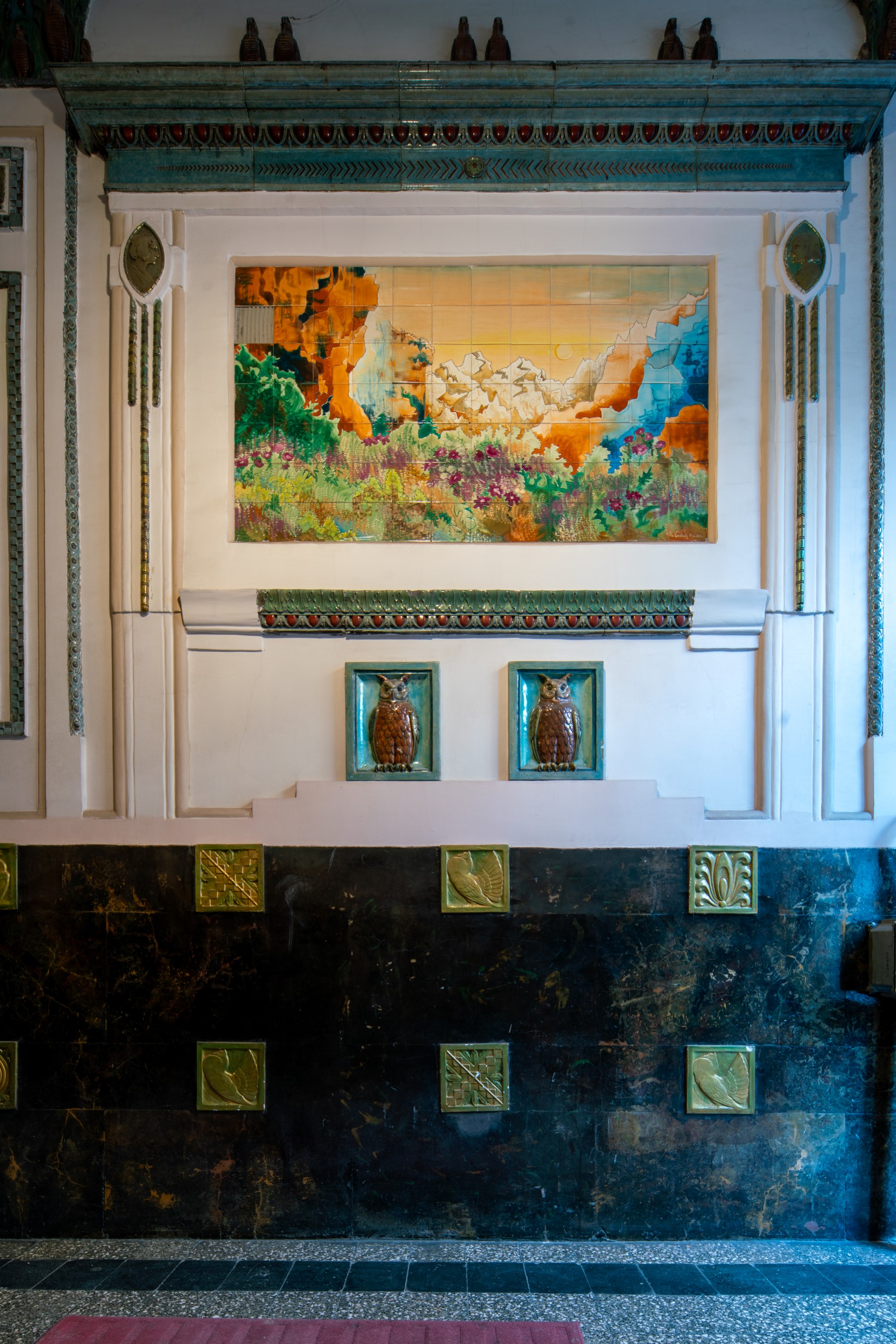 Zsolnay tiles in an apartment house located in Zugló, Budapest