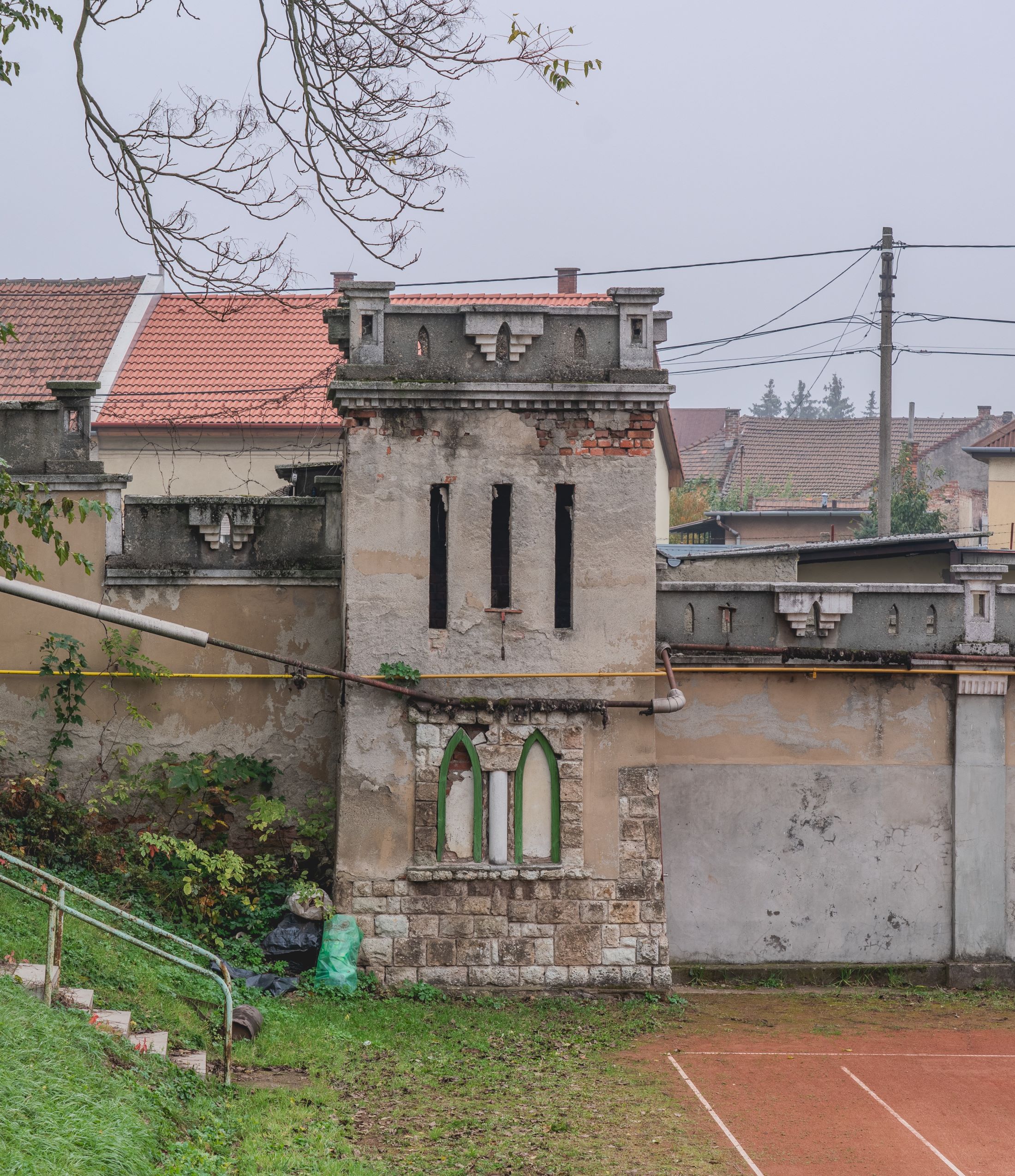 Abandoned shooting range building completed in 1941 in Miskolc, Hungary