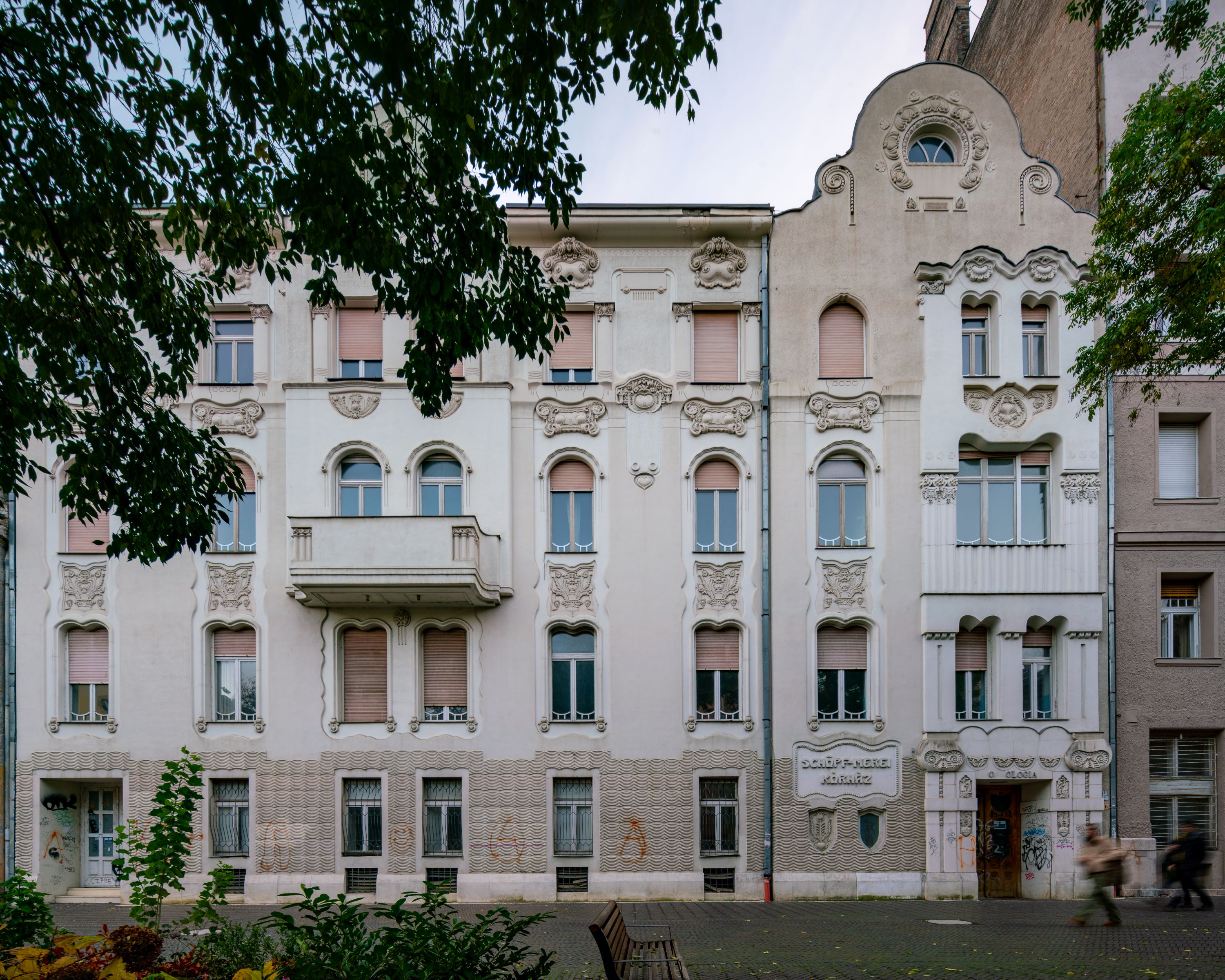 Art Nouveau facade of the abandoned Schöpf-Merei Hospital