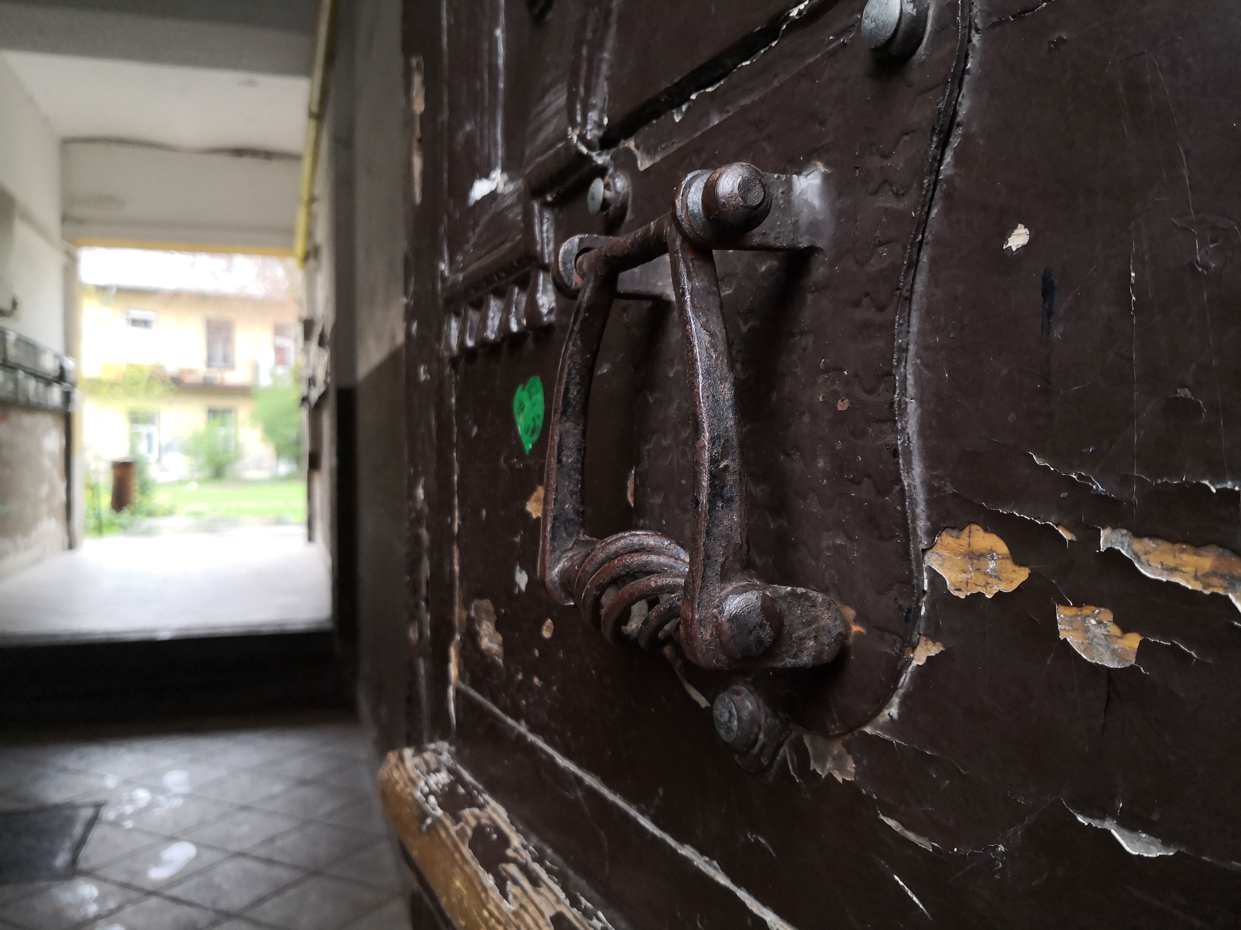 Door knockers in a building demolished in 2023 in Budapest