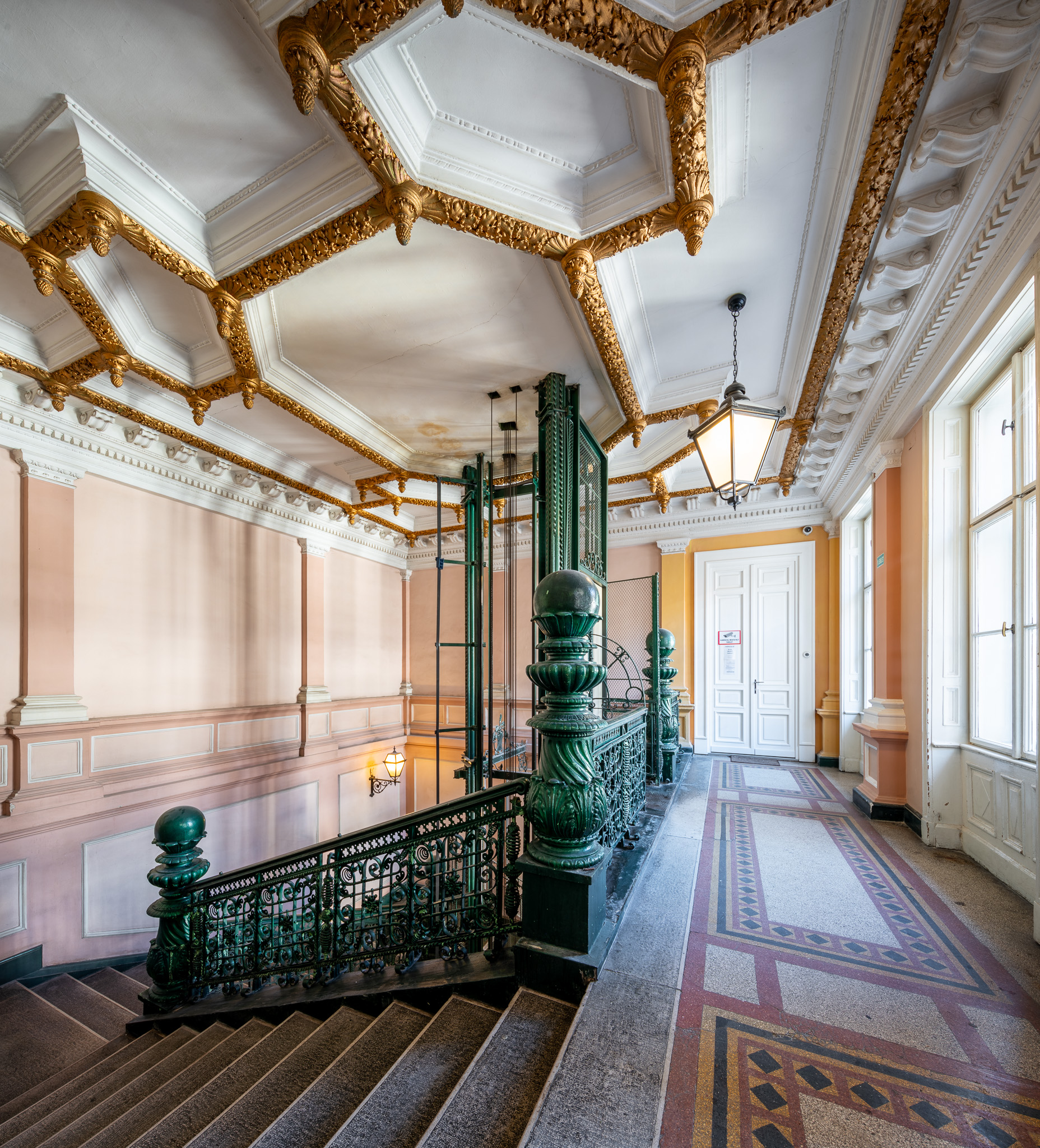 Inside the Foncière-palota designed by Adolf Feszty on Andrássy út, Budapest