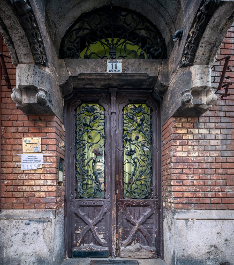 Art Nouveau door in a building designed by Ignác Alpár in Budapest