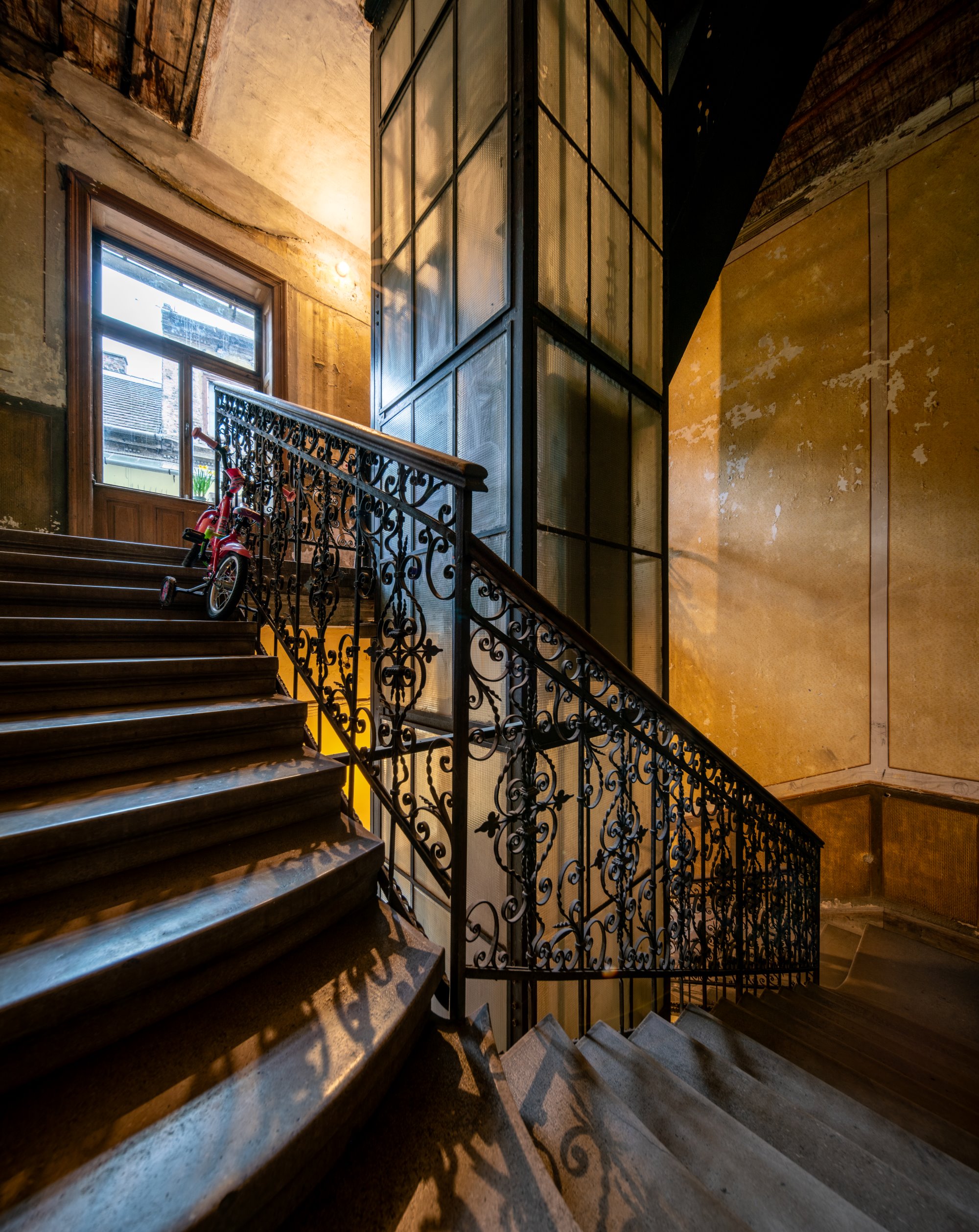 Interior of a historical house on Bem rakpart, in Budapest