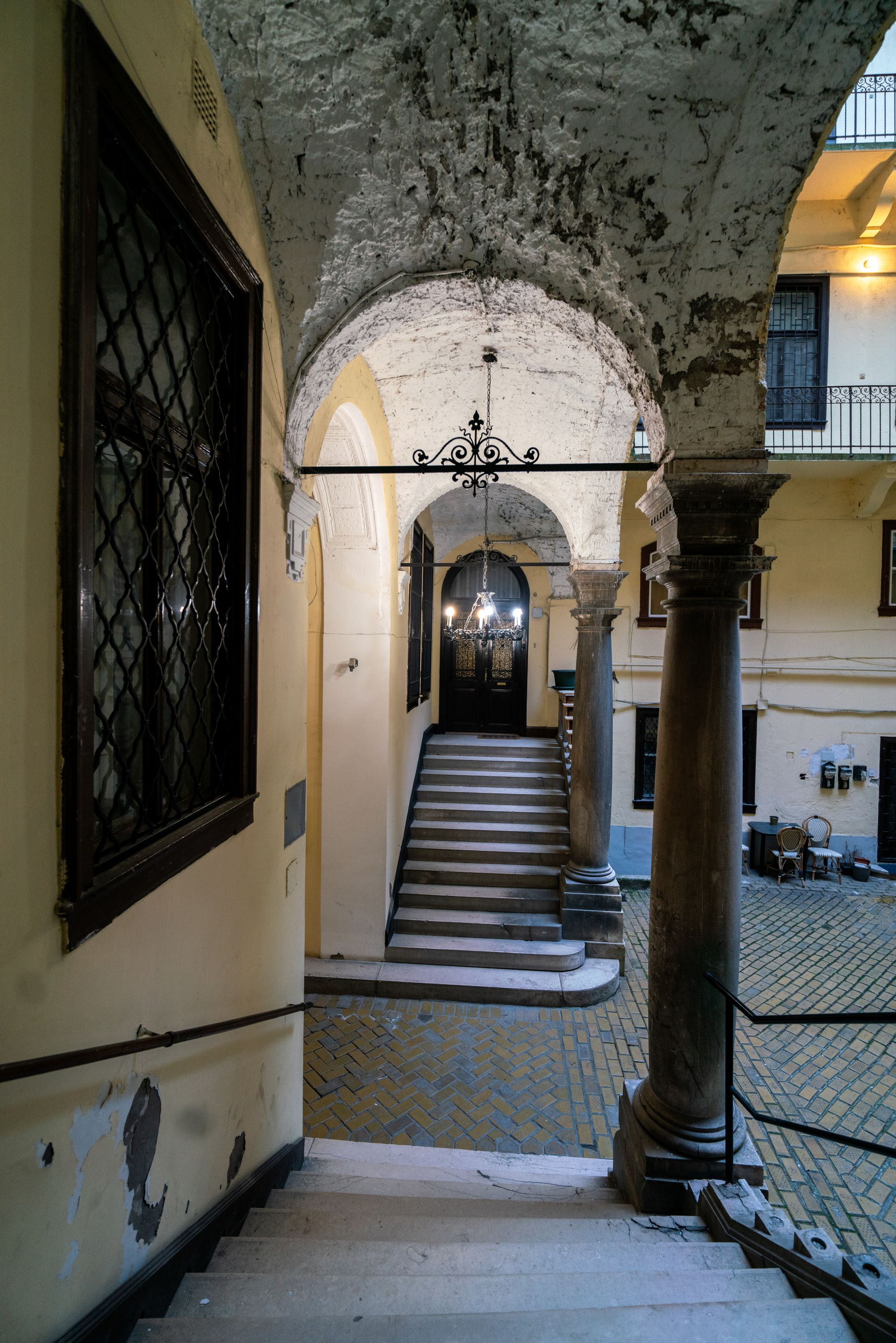 Interior of a historical house on Bem rakpart, in Budapest