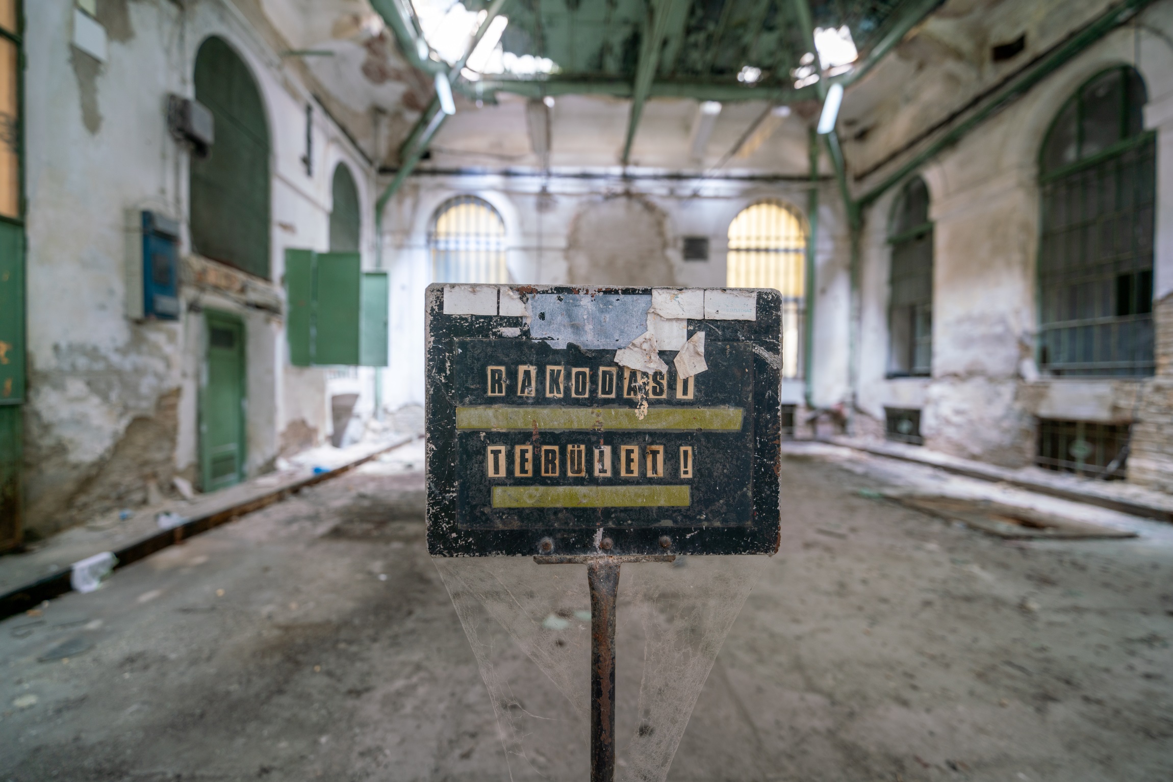The abandoned courtyard of Paulay Ede utca 25-27 in Budapest. This residential building from 1890 is known as the "Üveg-Udvar" - "Glass Courtyard".
