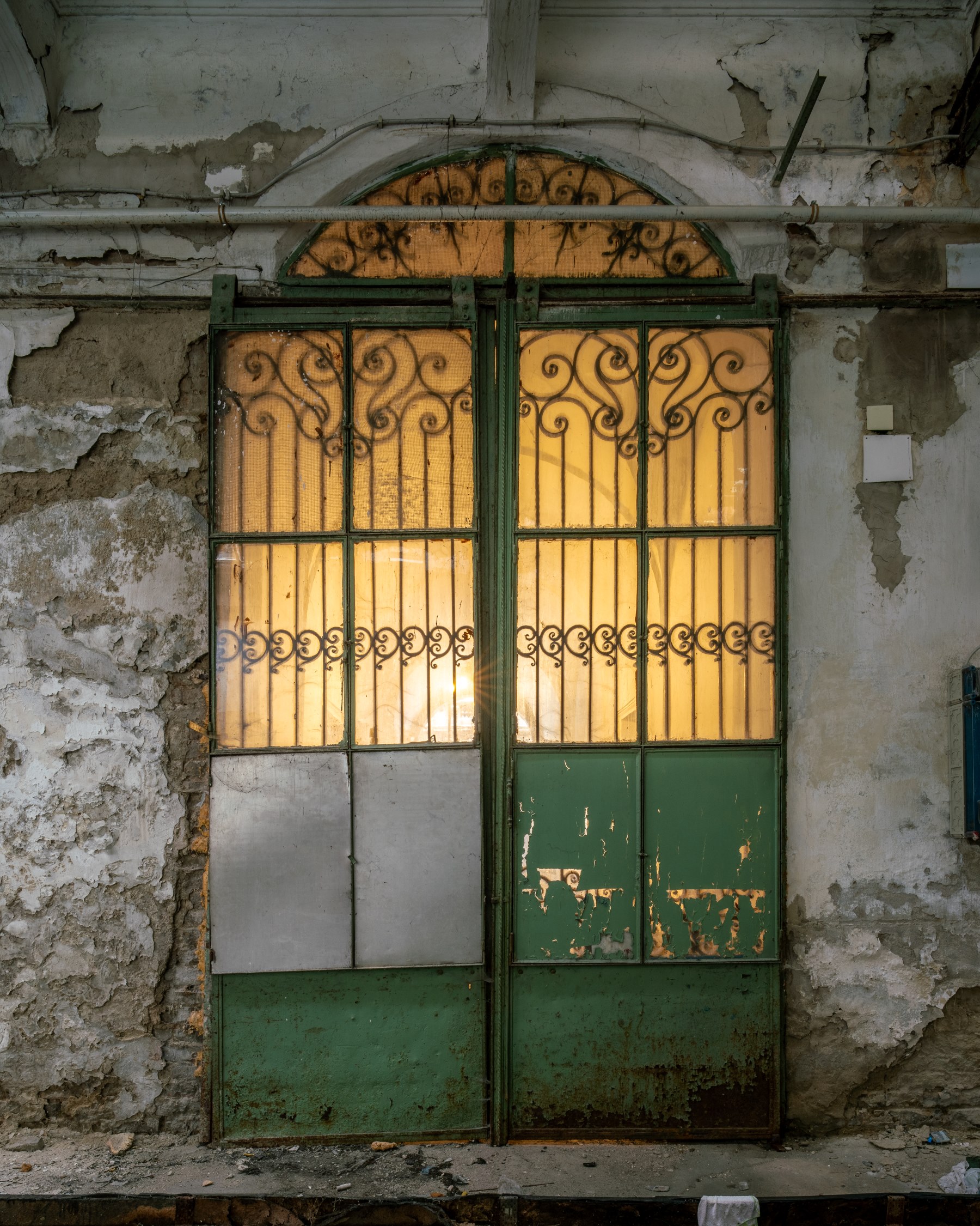 The abandoned courtyard of Paulay Ede utca 25-27 in Budapest. This residential building from 1890 is known as the "Üveg-Udvar" - "Glass Courtyard".