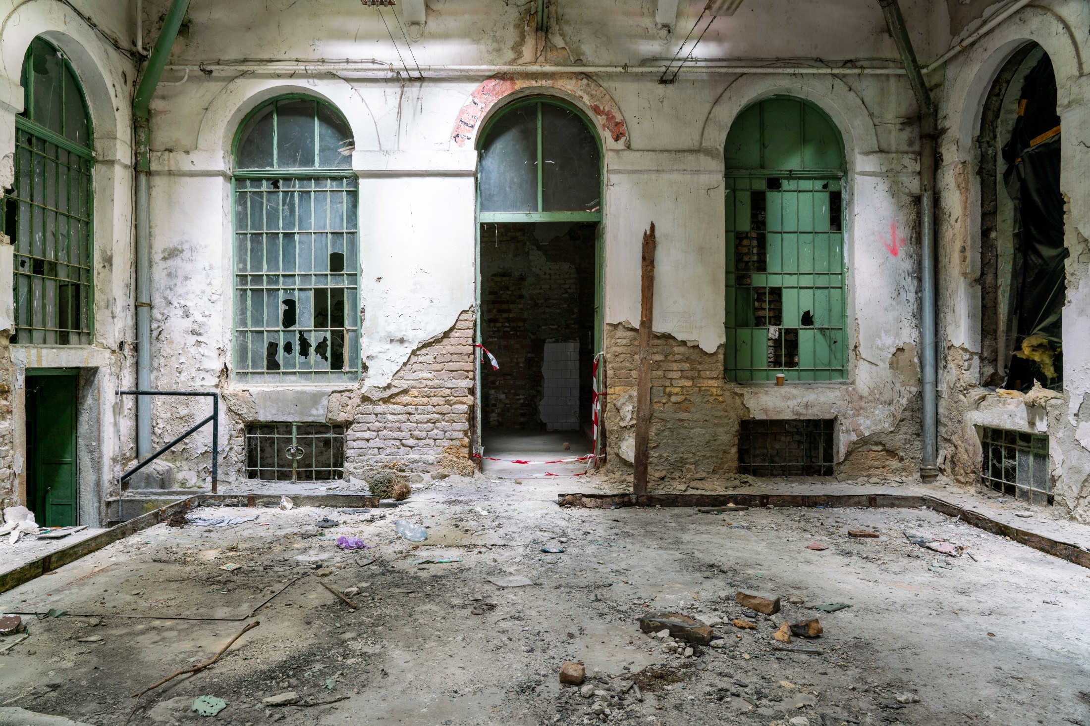 The abandoned courtyard of Paulay Ede utca 25-27 in Budapest. This residential building from 1890 is known as the "Üveg-Udvar" - "Glass Courtyard".