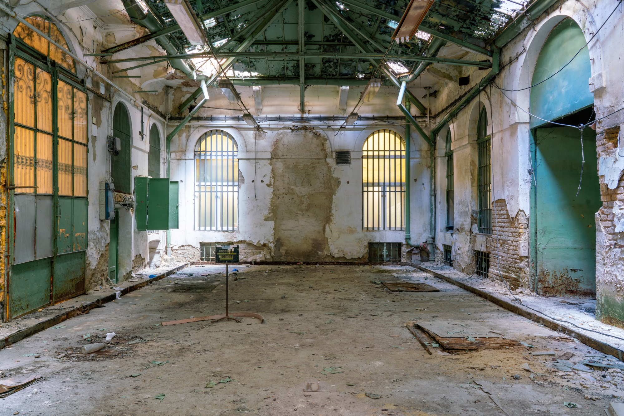The abandoned courtyard of Paulay Ede utca 25-27 in Budapest. This residential building from 1890 is known as the "Üveg-Udvar" - "Glass Courtyard".