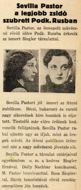 Sevilla Pastor - Yiddish theatre in Romania